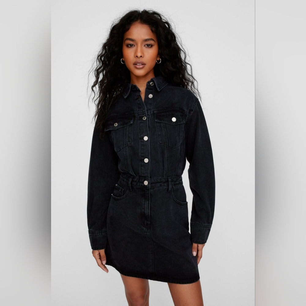 NASTY GAL Long Sleeve Cotton Denim Shirtdress - Picture 2 of 4